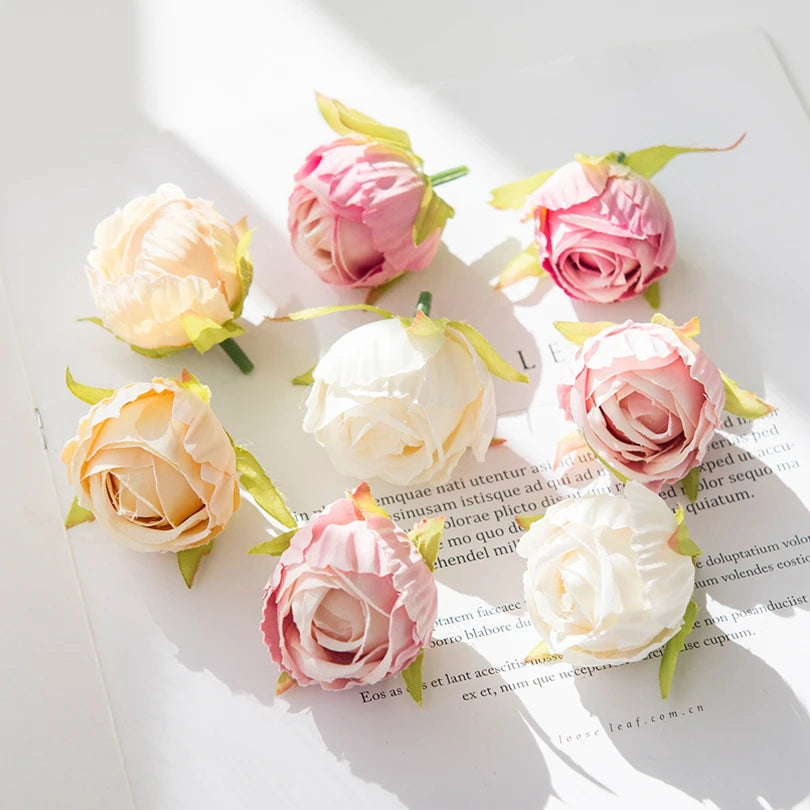 Silk Rose Tea Bud Flower Heads | Bulk Artificial Flowers for Weddings, Wreaths & Gifts