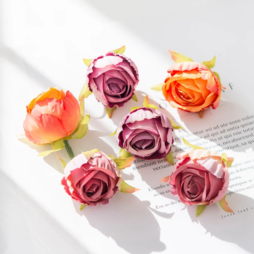 Silk Rose Tea Bud Flower Heads | Bulk Artificial Flowers for Weddings, Wreaths & Gifts