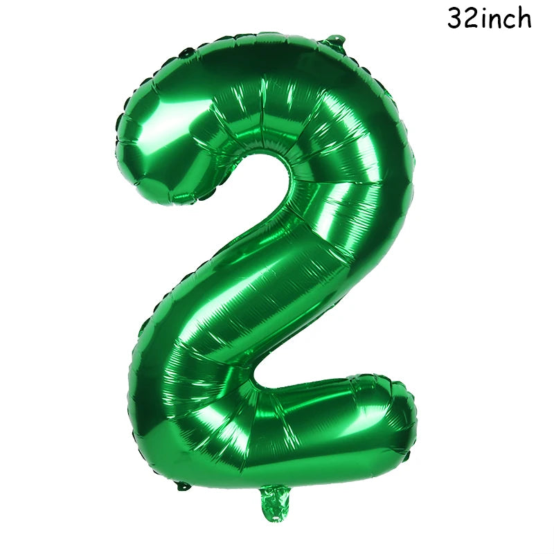 32" Dark Green Number Foil Balloon | Jungle Safari Party (0–9)