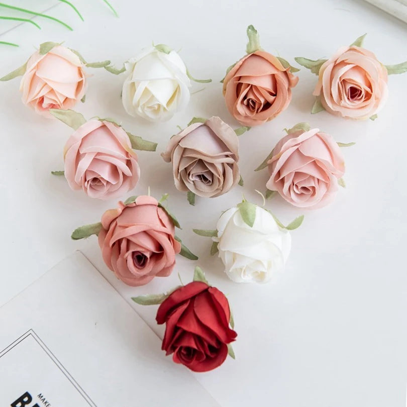 Pearl Silk Rose Heads – 50 or 100 Pcs | 9 Colours | Wedding & Event Decor