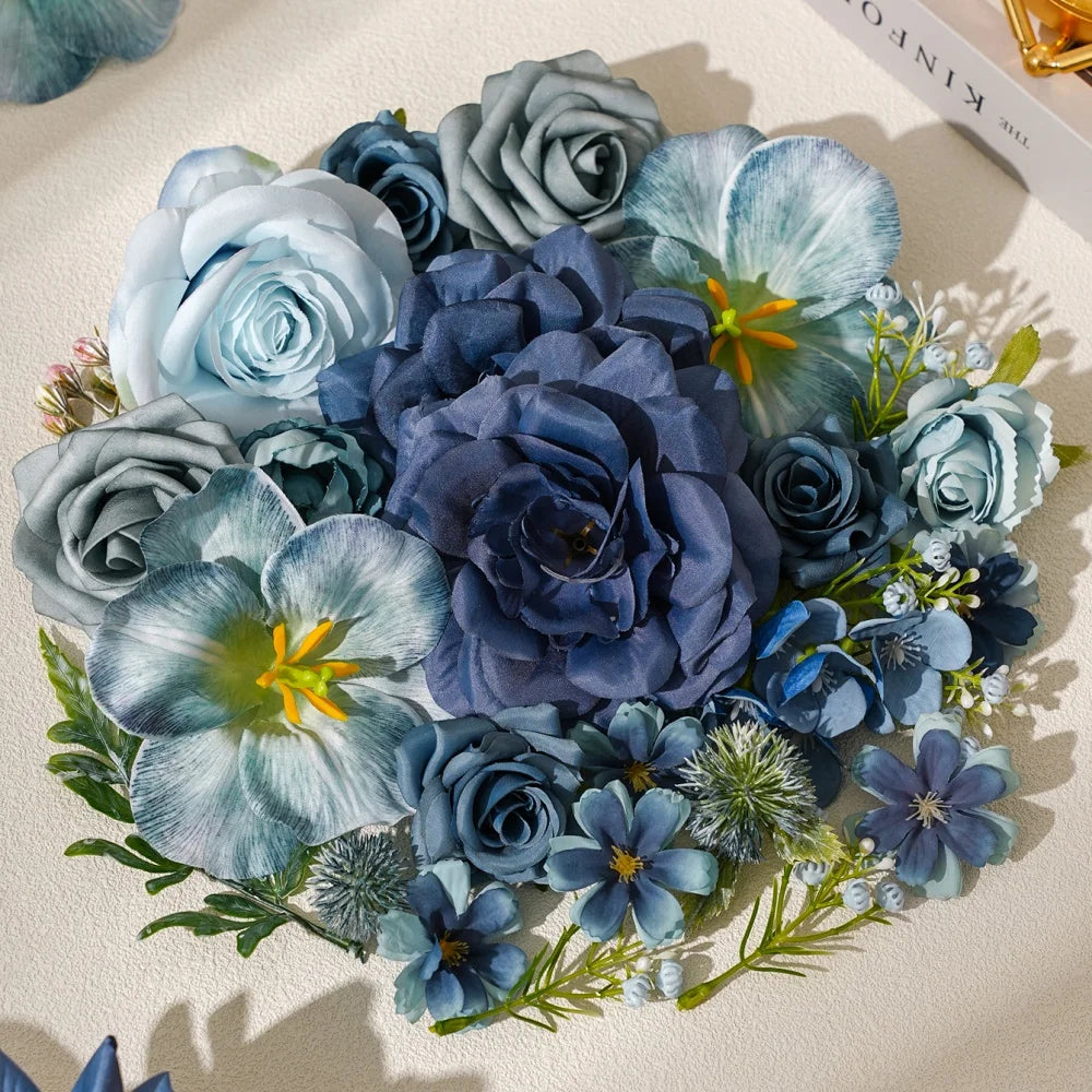 Blue Silk Artificial Flower Heads – 15 Pcs | Wedding, Home & Craft Decor