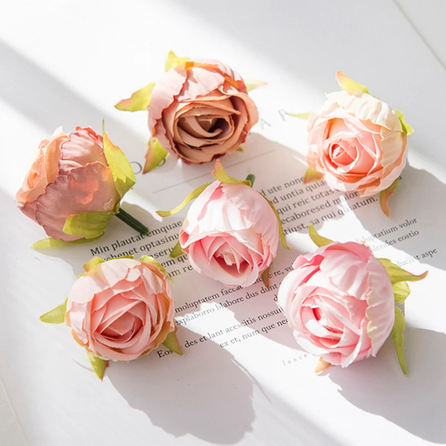 Silk Rose Tea Bud Flower Heads | Bulk Artificial Flowers for Weddings, Wreaths & Gifts