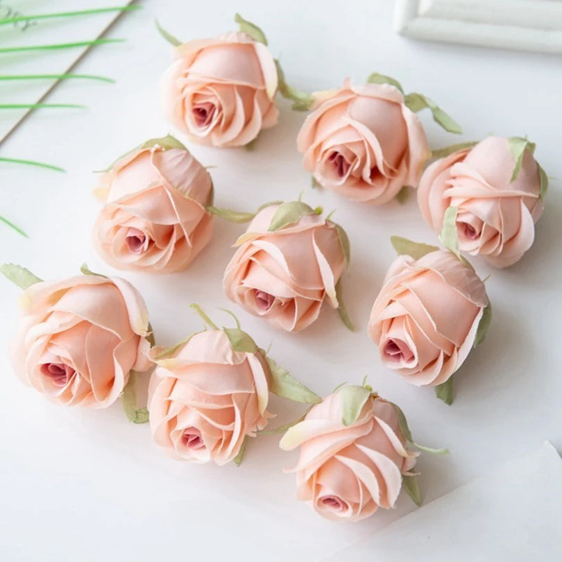 Pearl Silk Rose Heads – 50 or 100 Pcs | 9 Colours | Wedding & Event Decor