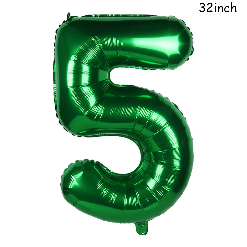32" Dark Green Number Foil Balloon | Jungle Safari Party (0–9)