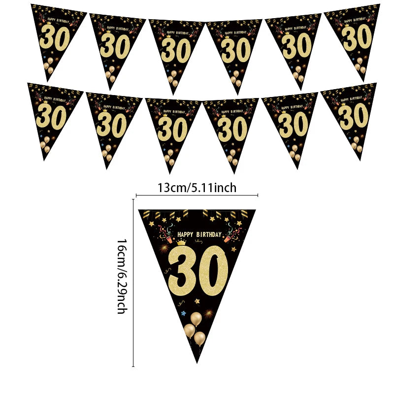 Milestone Birthday Banner — Gold & Black Paper Garland for 18, 21, 30, 40, 50, 60