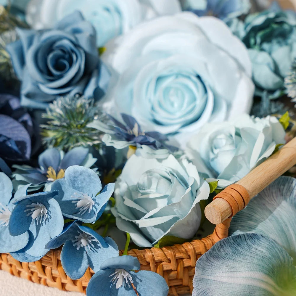 Blue Silk Artificial Flower Heads – 15 Pcs | Wedding, Home & Craft Decor