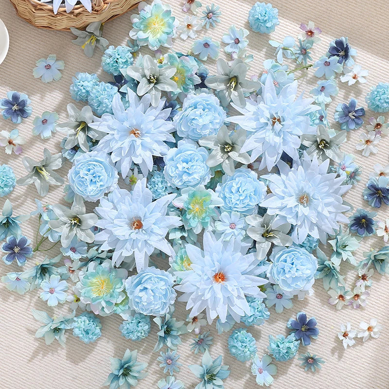 Blue Silk Artificial Rose Heads – 20 or 50 Pcs | Wedding & Party Decor