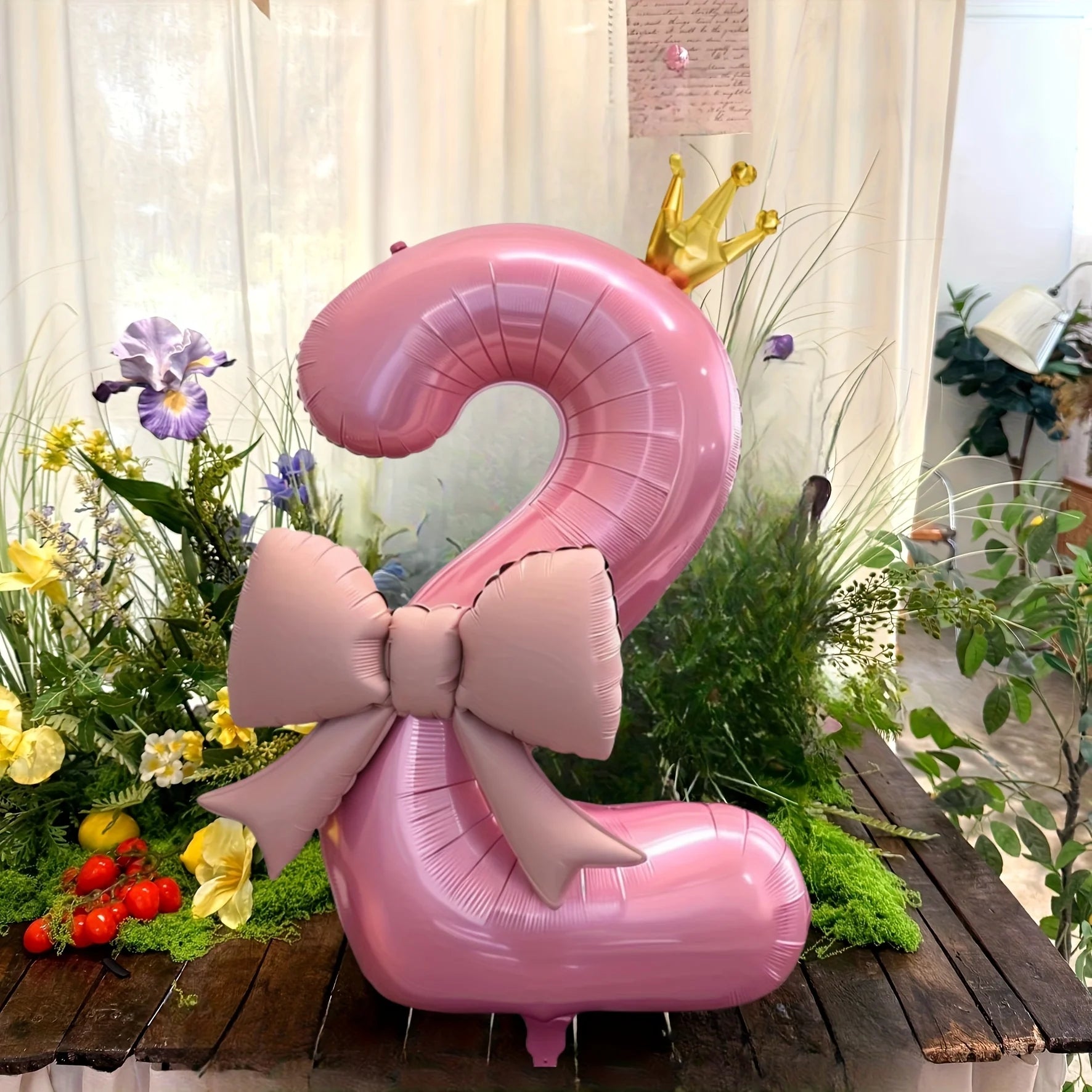 Pink Crown Number Foil Balloon with Bow – Birthday & Anniversary Decoration