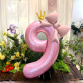 Pink Crown Number Foil Balloon with Bow – Birthday & Anniversary Decoration