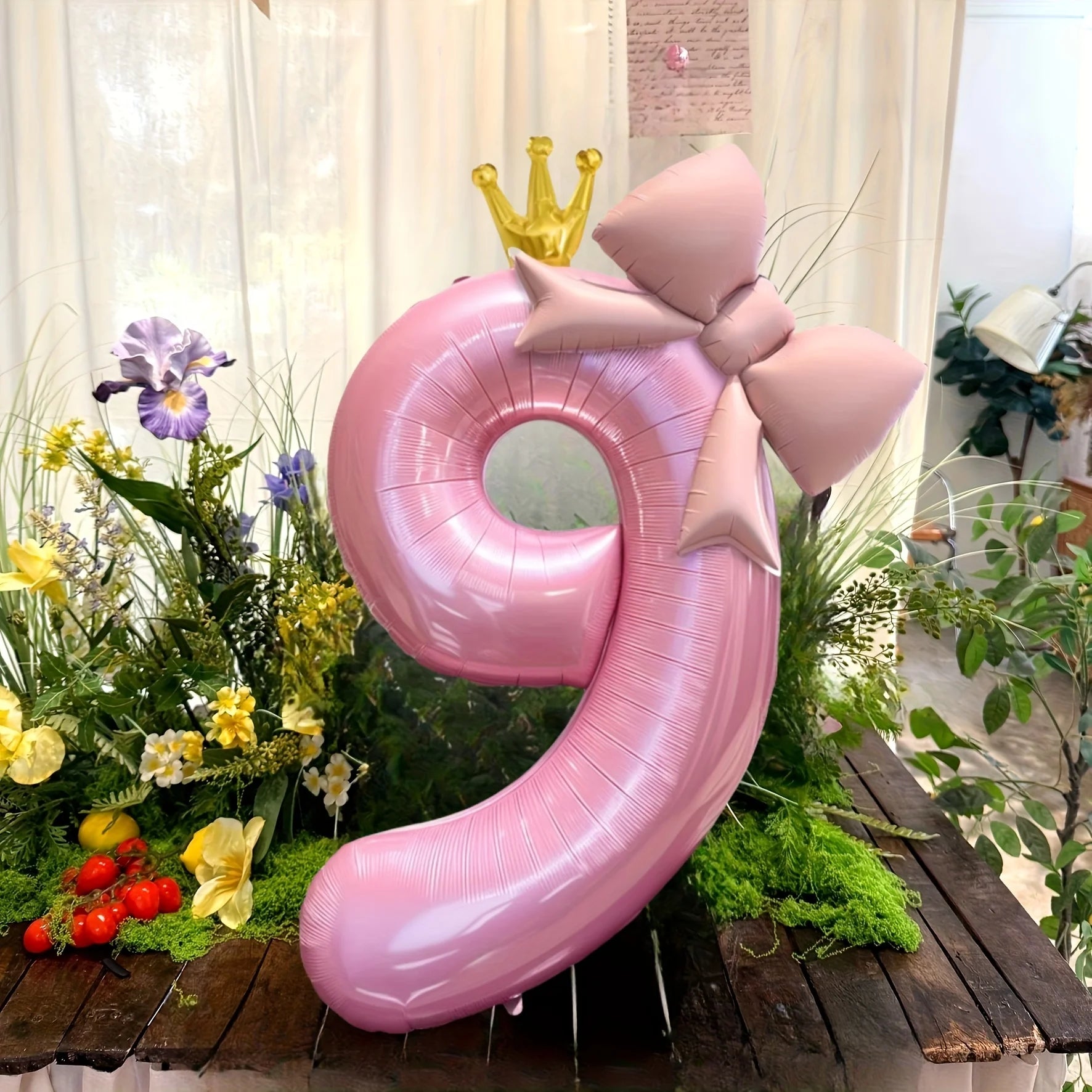 Pink Crown Number Foil Balloon with Bow – Birthday & Anniversary Decoration