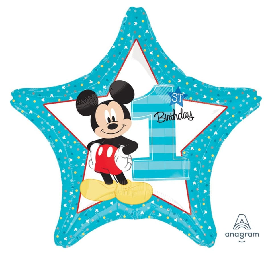 Star-shaped Mickey Mouse 1st birthday balloon