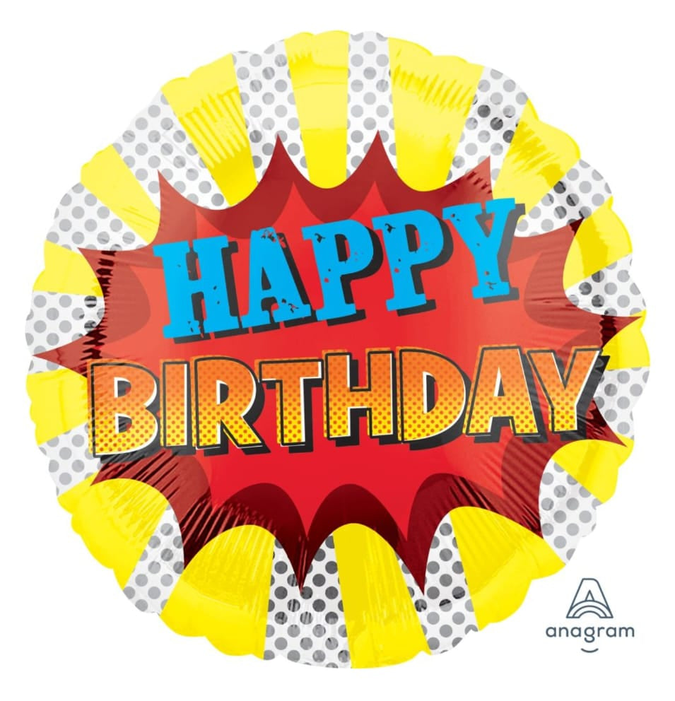 Superhero birthday balloon with 'Happy Birthday' 