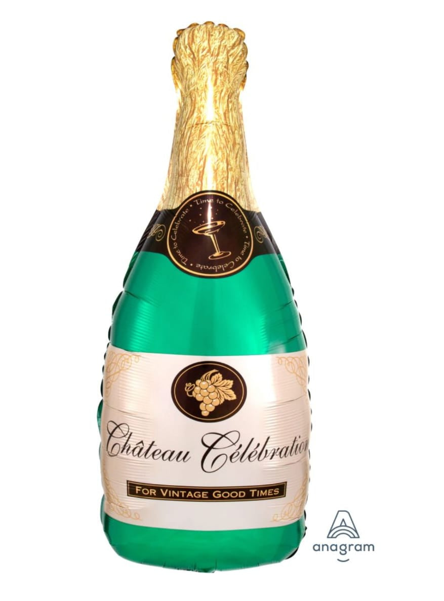 Super Shape Champagne Bottle Balloon with green and gold design 
