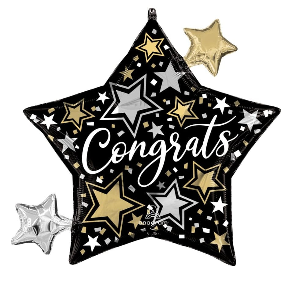 Star-shaped balloon with 'Congrats' text 