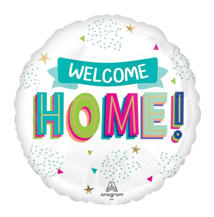 Welcome home balloon with colorful text 