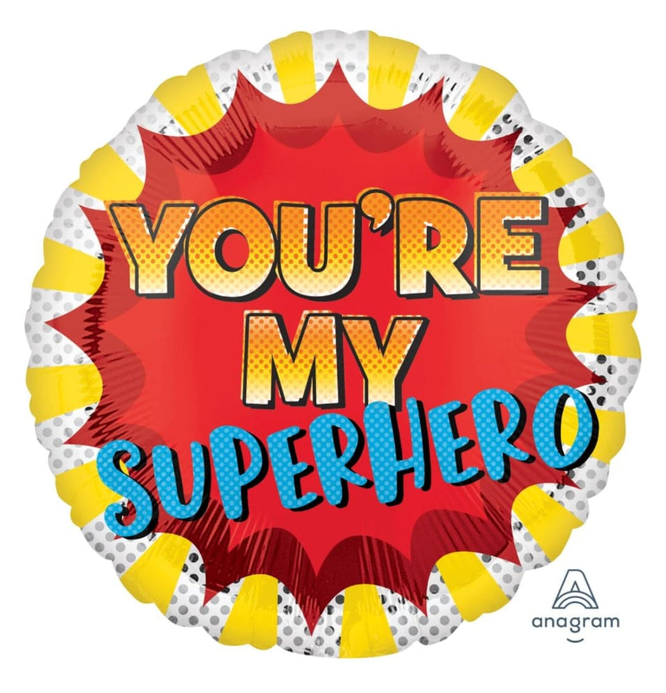18-inch 'You're My Superhero' balloon with red and yellow design