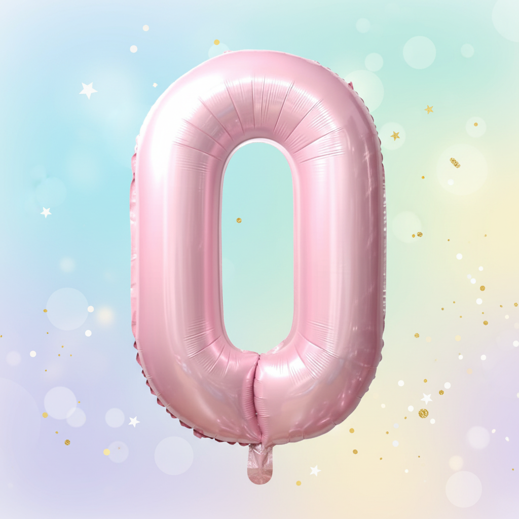 Baby pink number 0 balloon with square background