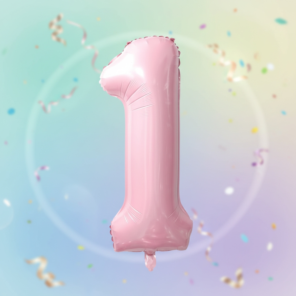 Baby pink number 1 balloon with square background