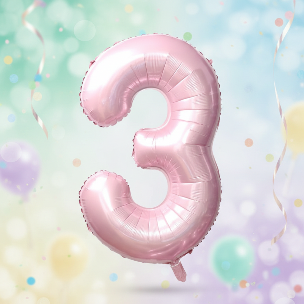 Baby pink number 3 balloon with square background