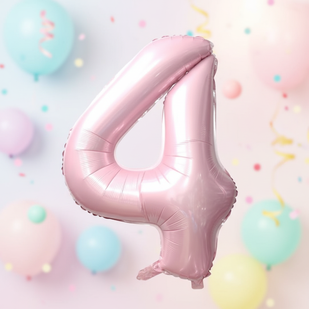Baby pink number 4 balloon with square background