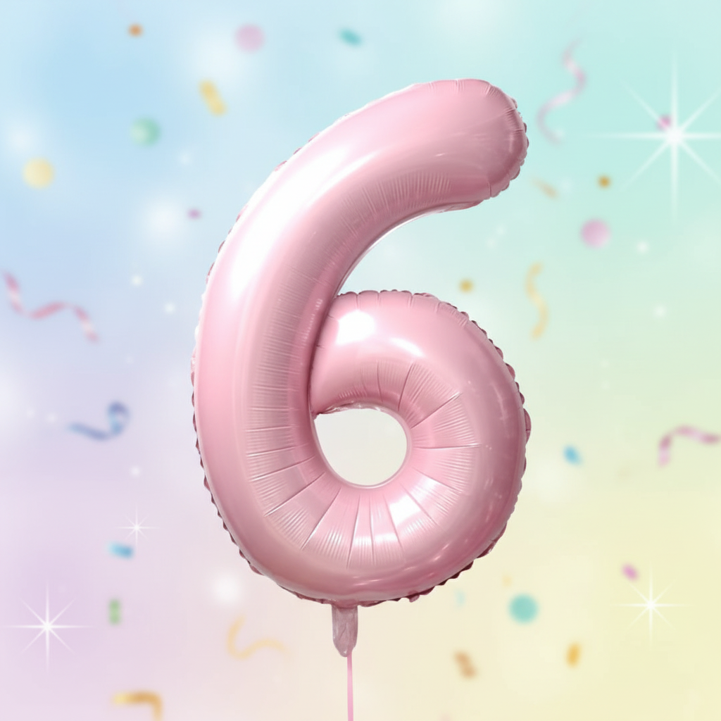Baby pink number 6 balloon with square background