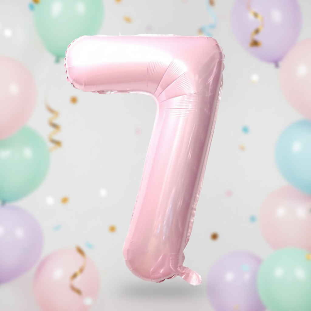 Baby pink number 7 balloon with square background