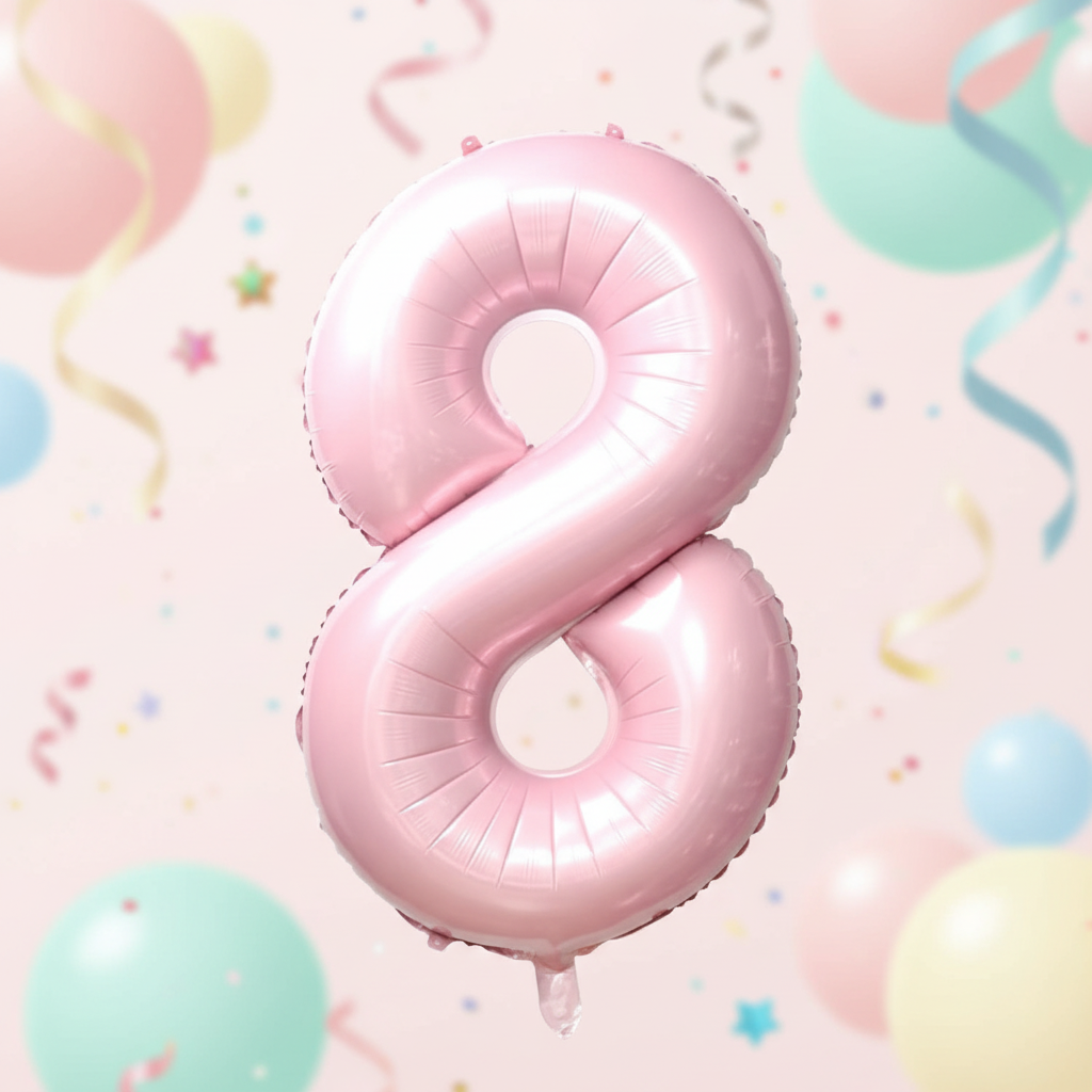 Baby pink number 8 balloon with square background
