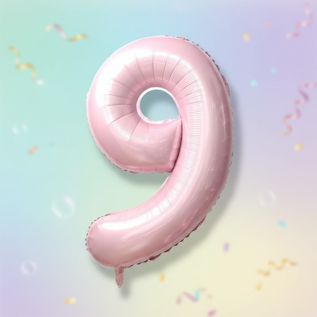 Baby pink number 9 balloon with square background