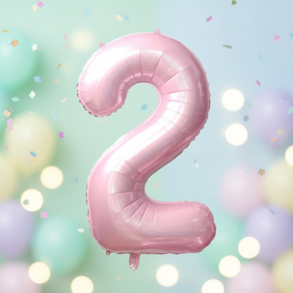 Baby pink number balloons 0-4 with square backgrounds