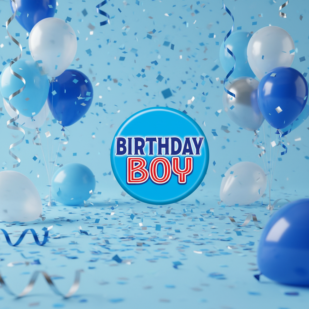 Birthday Boy Button with Background - Square