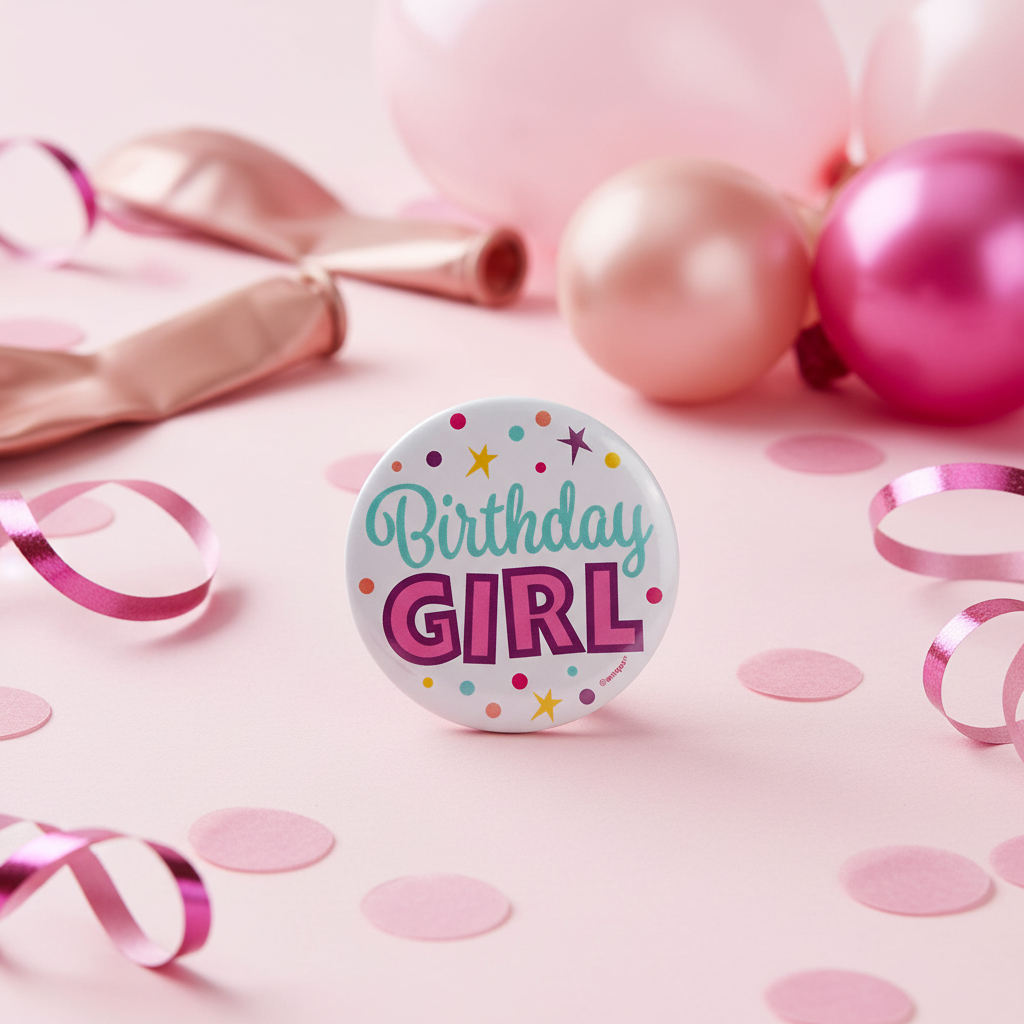 Birthday Girl Button with Background - Square