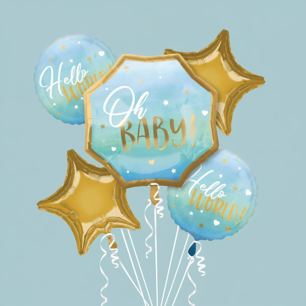 Blue "Oh Baby" Balloon Bouquet with Background