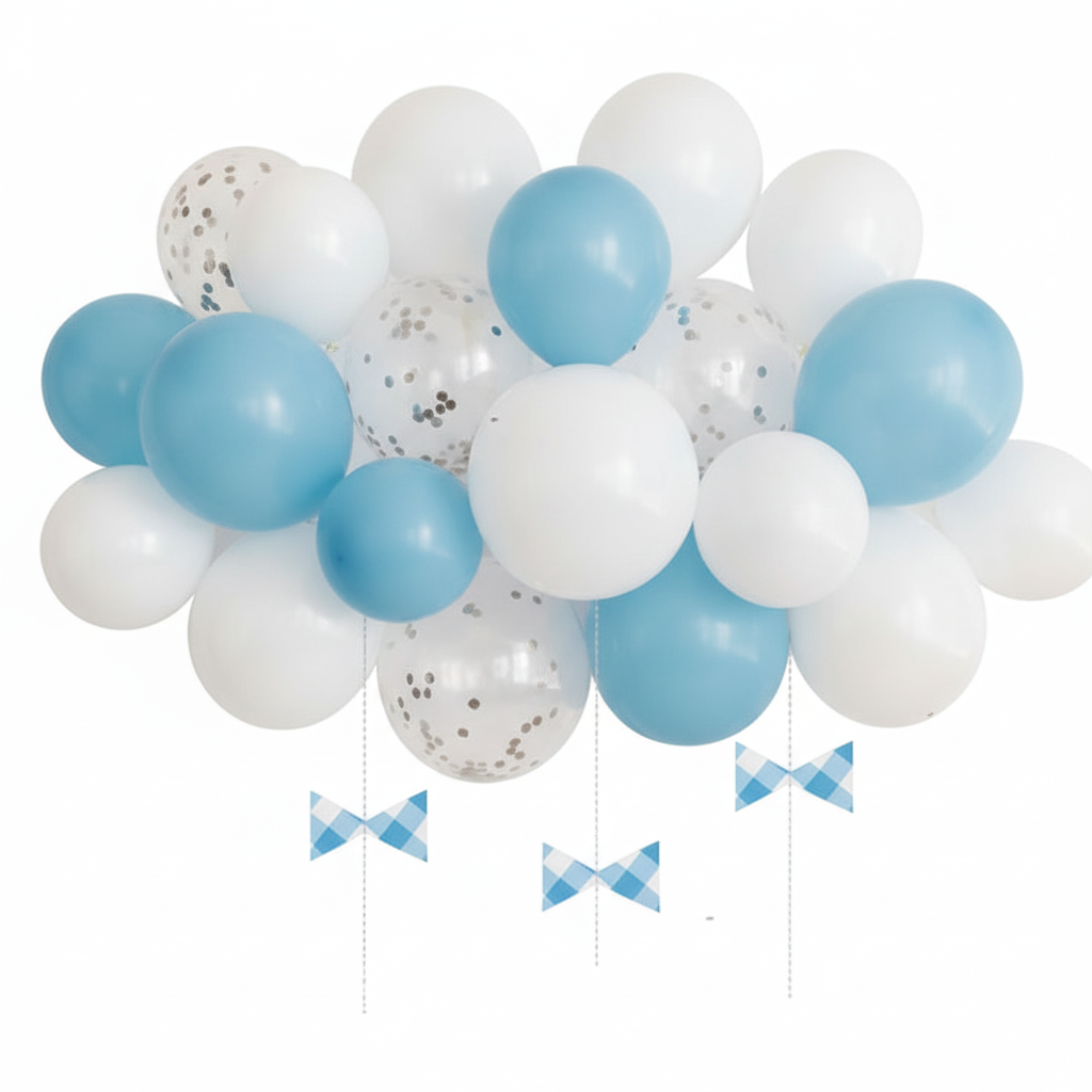 Blue White Silver Confetti Balloon Garland Square Image