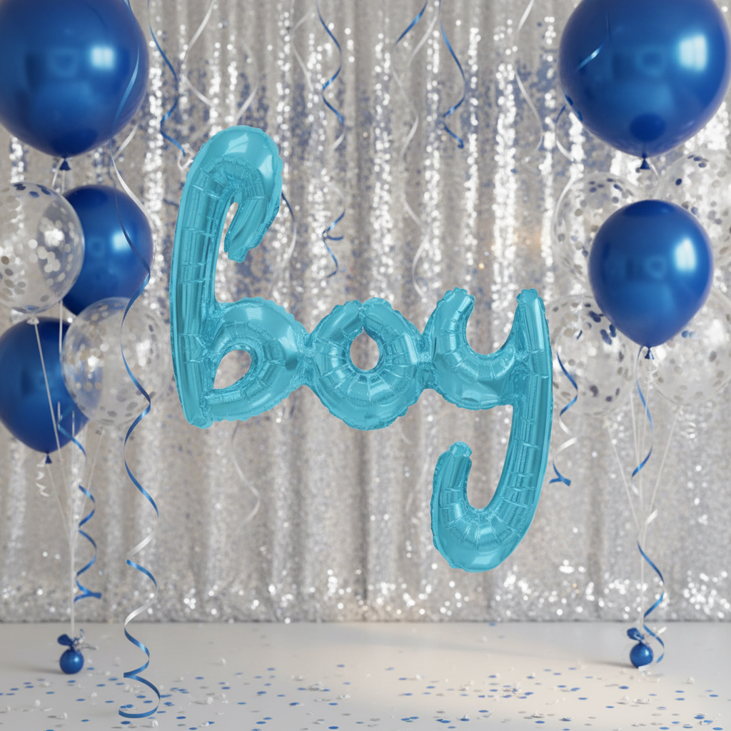 Boy Script Letters Blue Balloon with Party Background