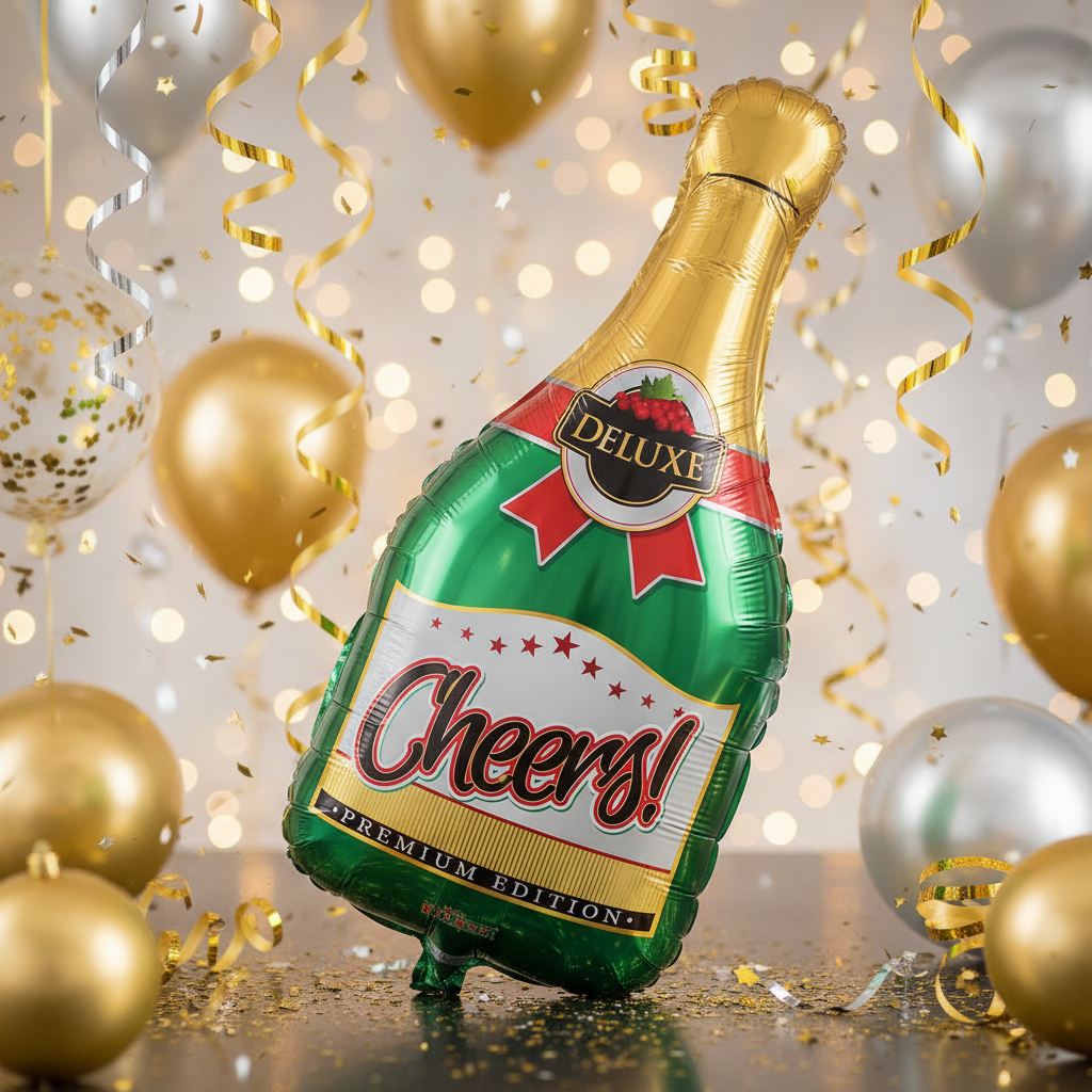 Champagne Bottle Balloon with Celebration Background
