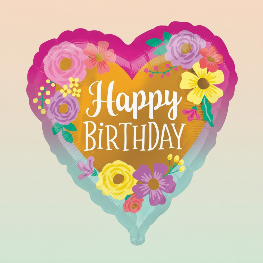 Floral Heart Birthday Balloon with Background