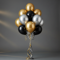 Gold Silver & Black Balloon Bouquet - 10 Balloons