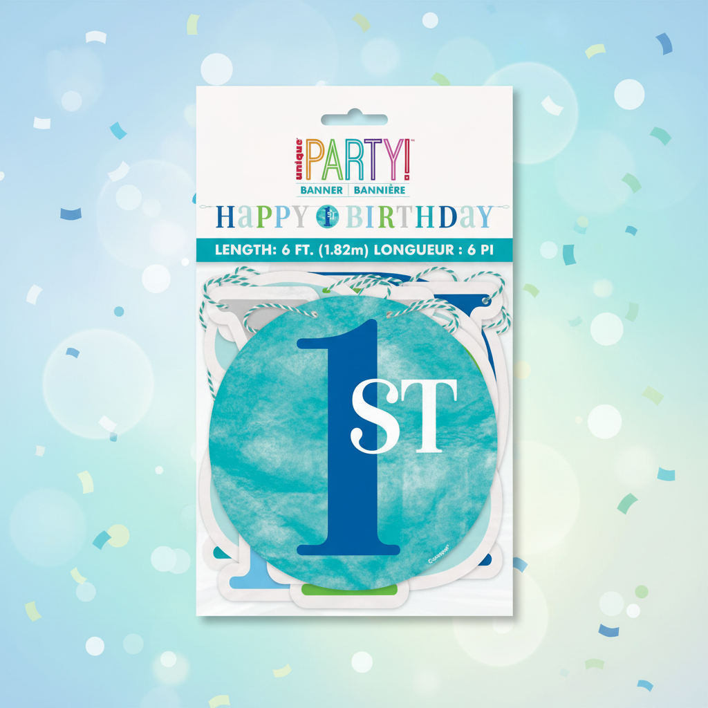 Happy 1st Birthday Blue Banner with background
