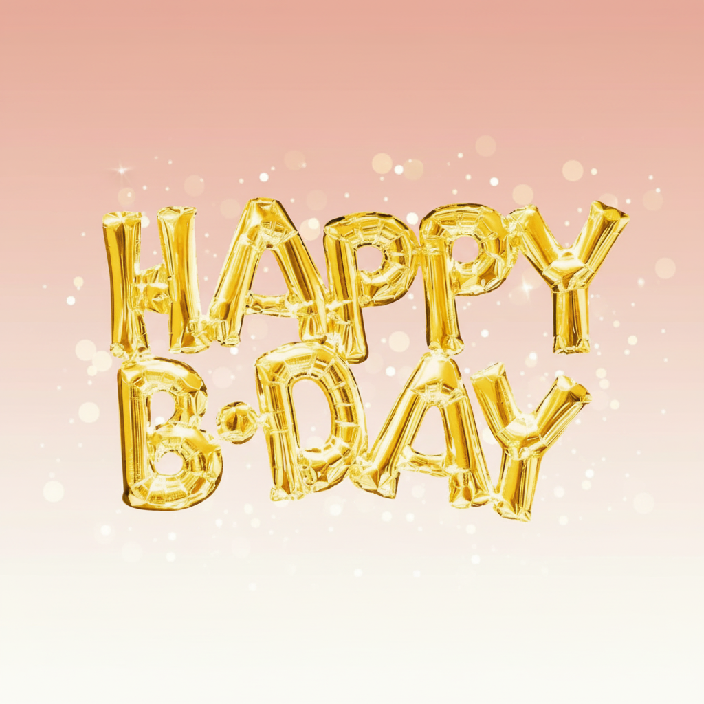 HAPPY B-DAY Gold Script Balloon Banner with Background