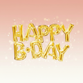 HAPPY B-DAY Gold Script Balloon Banner with Background