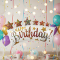 Happy Birthday Glitter Banner Balloon with Party Background