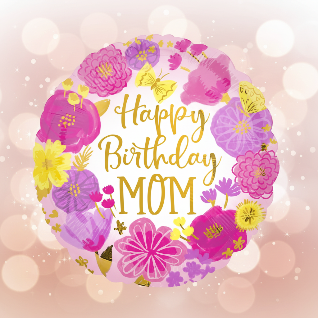 Happy Birthday Mom Balloon with background