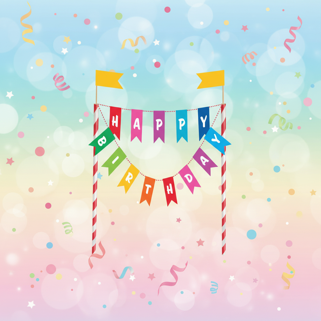 Happy Birthday Pennant Cake Topper with background