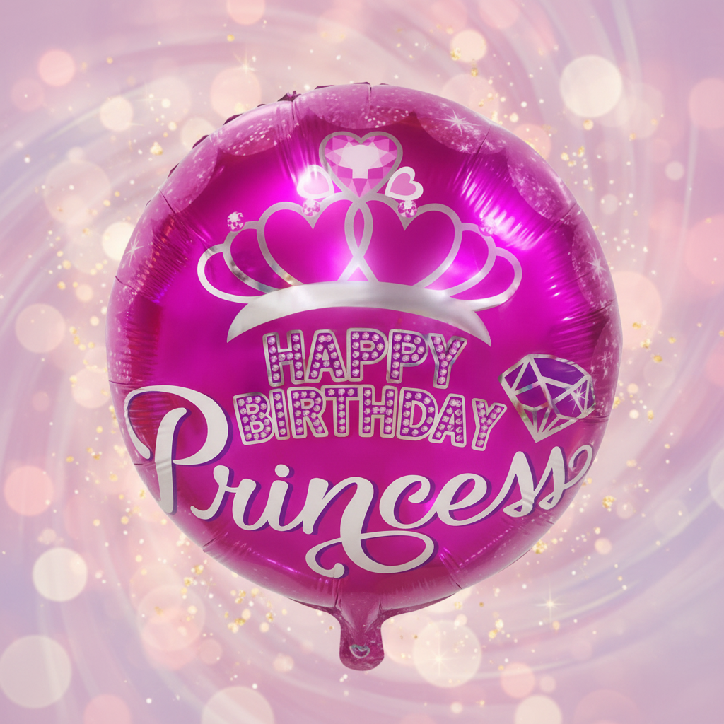 Happy Birthday Princess Tiara Balloon with square background