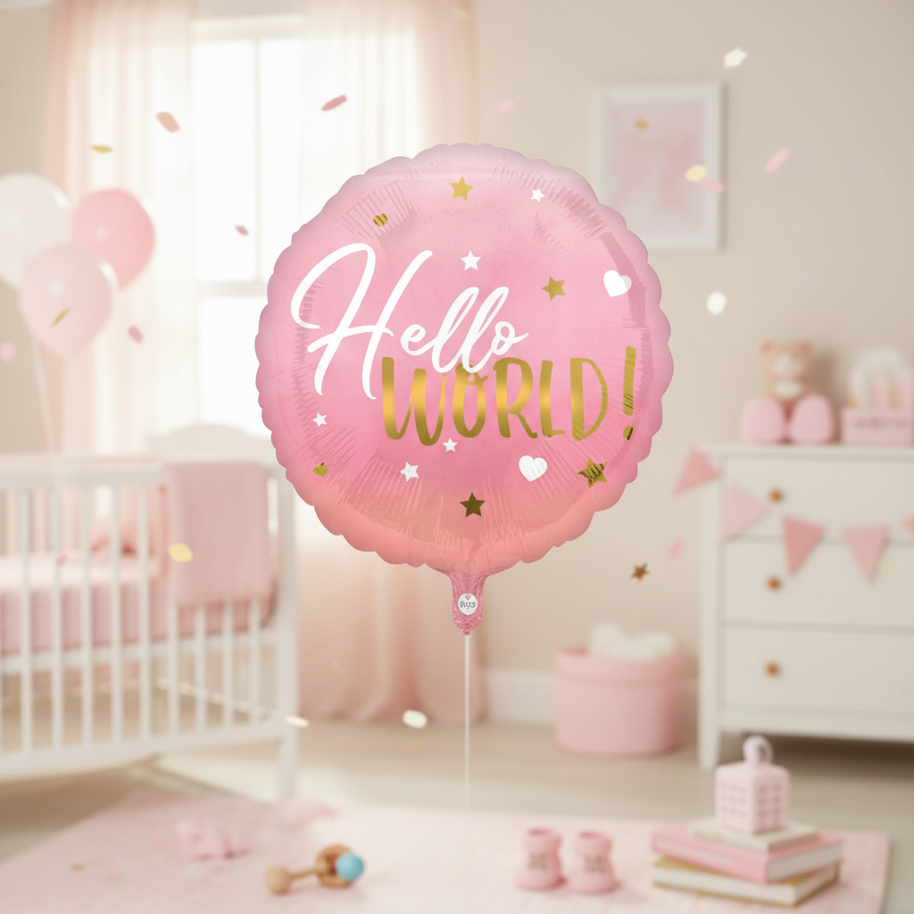 Hello World Pink Balloon with Background - Square