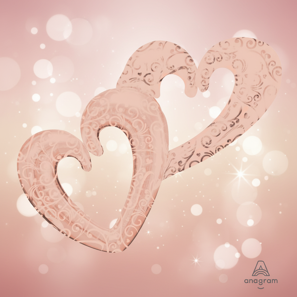 Interlocking Hearts Rose Gold Balloon with background
