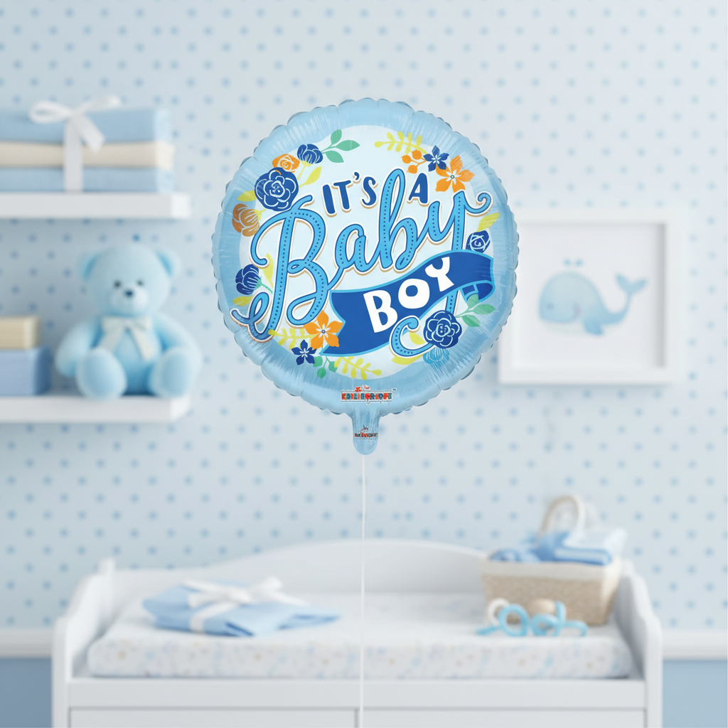 It's a Baby Boy Blue Balloon with Background - Square