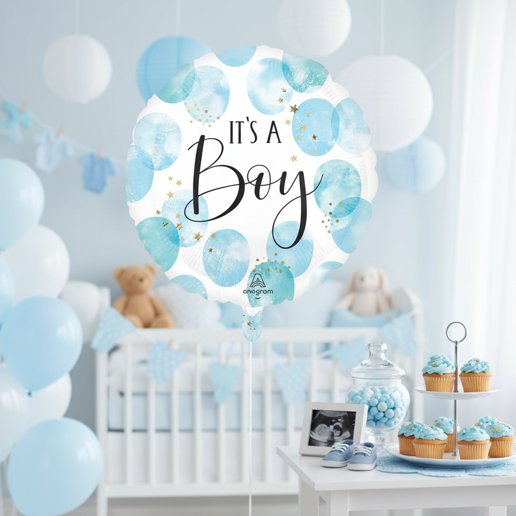 It's a Boy Blue Balloon with Background - Square