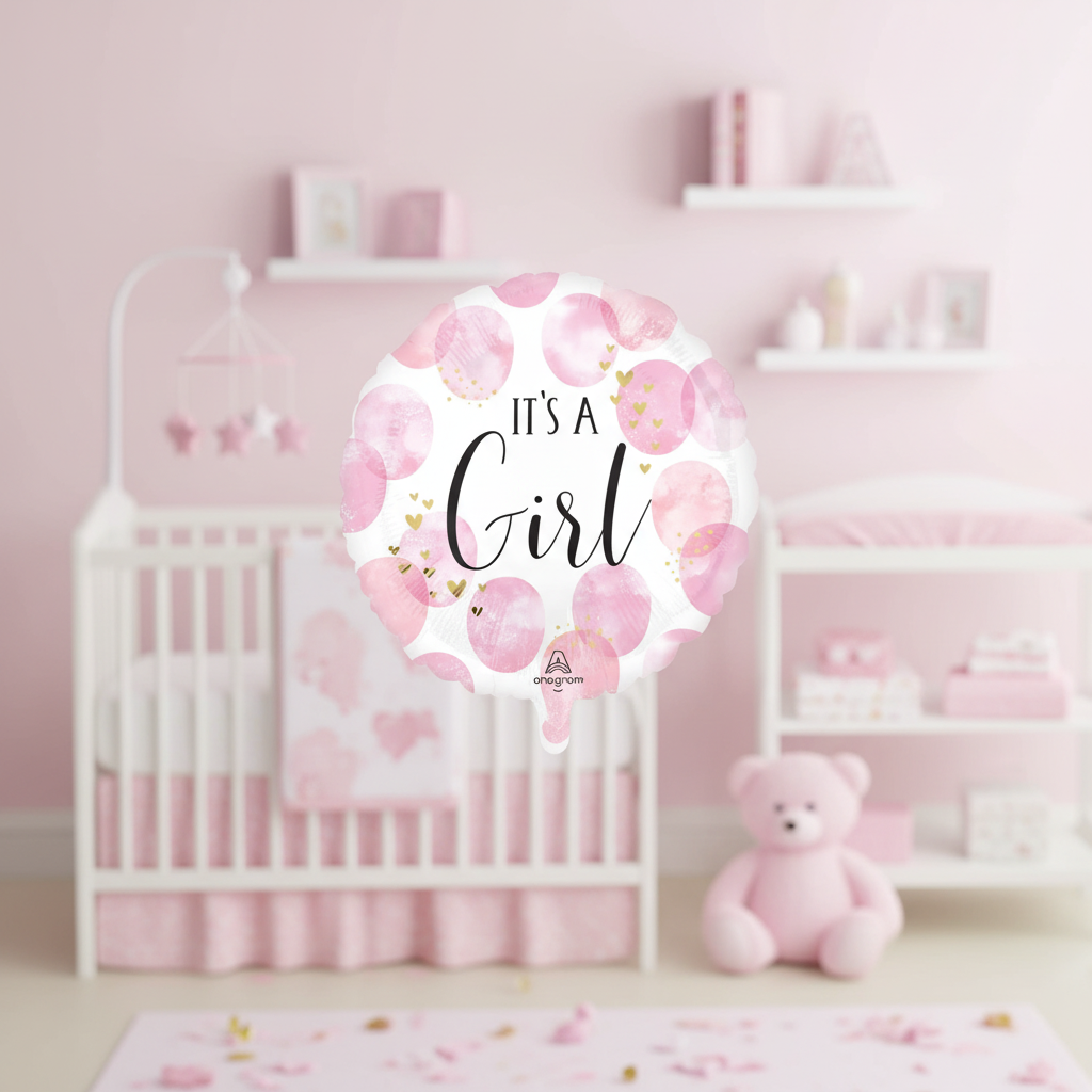It's a Girl Pink Balloon with Background - Square