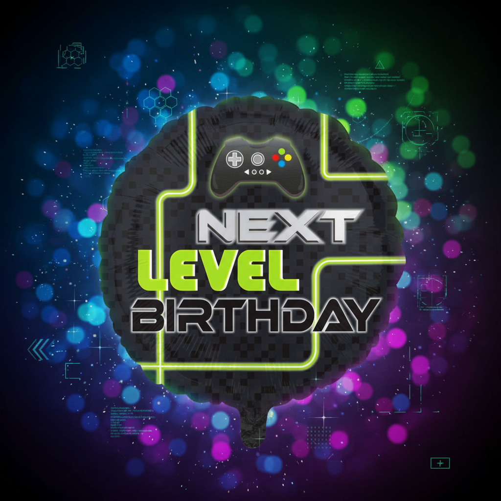 Level Up Birthday Balloon with background